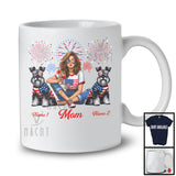 Personalized Custom Name Mom With Two Schnauzer, Amazing 4th Of July Fireworks Patriotic T-Shirt