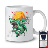 Personalized Custom Name Mummy Riding Zombie Shark; Horror Halloween Costume Moon T-Shirt