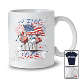 Personalized Custom Name My Flock Rocks; Awesome 4th Of July Three Patriotic US Flag Flamingo T-Shirt