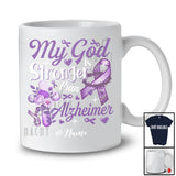 Personalized Custom Name My God Is Stronger Than Alzheimer; Proud Awareness Purple Ribbon T-Shirt