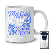 Personalized Custom Name My God Is Stronger Than Colon Cancer; Proud Awareness Blue Ribbon T-Shirt