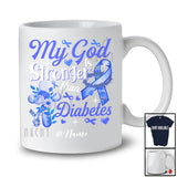 Personalized Custom Name My God Is Stronger Than Diabetes; Proud Awareness Blue Ribbon T-Shirt