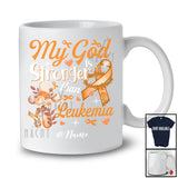 Personalized Custom Name My God Is Stronger Than Leukemia; Proud Awareness Orange Ribbon T-Shirt
