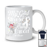 Personalized Custom Name My God Is Stronger Than Lung Cancer; Proud Awareness White Ribbon T-Shirt