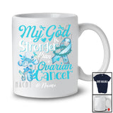 Personalized Custom Name My God Is Stronger Than Ovarian Cancer; Proud Awareness Teal Ribbon T-Shirt