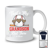 Personalized Custom Name My Grandson Out There; Proud Father's Day Leopard Heart Baseball T-Shirt