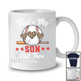 Personalized Custom Name My Son Out There; Proud Father's Day Leopard Heart Baseball T-Shirt