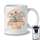 Personalized Custom Name New Chapter Begins Retired 2025; Lovely Floral Book Librarian Teacher T-Shirt