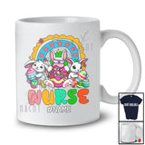 Personalized Custom Name Nurse; Adorable Easter Bunnies Hunting Eggs; Rainbow Family T-Shirt