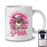 Personalized Custom Name October We Wear Pink; Lovely Breast Cancer Halloween Pug Witch T-Shirt