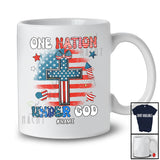 Personalized Custom Name One Nation Under God; Proud 4th Of July Groovy US Flag Cross Patriotic T-Shirt