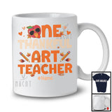 Personalized Custom Name One Thankful Art Teacher; Joyful Thanksgiving Fall Turkey; Teacher T-Shirt