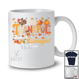 Personalized Custom Name One Thankful Biologist; Proud Thanksgiving Jobs Fall Pumpkin Pie Turkey T-Shirt