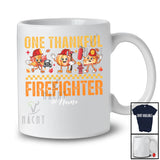 Personalized Custom Name One Thankful Firefighter; Lovely Thanksgiving Fall Leaf Pumpkin Pie T-Shirt