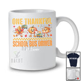Personalized Custom Name One Thankful School Bus Driver; Lovely Thanksgiving Fall Leaf Pumpkin Pie T-Shirt
