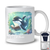 Personalized Custom Name Orca Reading Book; Lovely Teacher Librarian Book Nerd; Sea Animal T-Shirt
