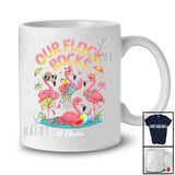 Personalized Custom Name Our Flock Rocks; Joyful Summer Vacation Three Hawaiian Flamingo T-Shirt