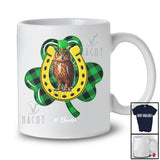 Personalized Custom Name Owl Plaid Shamrock Horseshoe; Joyful St. Patrick's Day Bird Lover T-Shirt