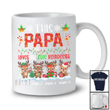 Personalized Custom Name Papa Loves His Cute Reindeers; Lovely Christmas Lights Snow Family T-Shirt