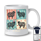 Personalized Custom Name Patriotic Floral Sheep; Proud 4th of July Red Blue White Sheep Farmer T-Shirt