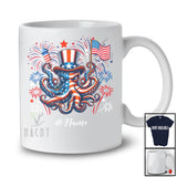 Personalized Custom Name Patriotic Octopus With US Flag; Lovely 4th Of July Octopus Sea Animal T-Shirt