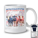 Personalized Custom Name Patriotic Squad; Lovely 4th of July Three US Flag Cow; Farmer T-Shirt