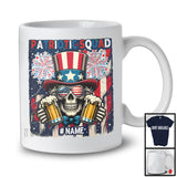 Personalized Custom Name Patriotic Squad, Proud 4th Of July Skull Drinking Beer, USA Drunker T-Shirt