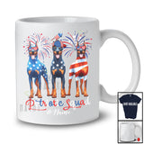Personalized Custom Name Patriotic Squad; Proud 4th Of July US Flag Three Dobermanns Owner T-Shirt