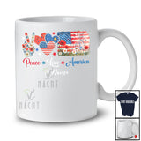 Personalized Custom Name Peace Love America; Proud 4th Of July Flowers Hand Sign Heart; Patriotic T-Shirt