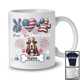 Personalized Custom Name Peace Love Basset Hounds, Lovely 4th Of July American Flag Patriotic T-Shirt