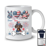 Personalized Custom Name Peace Love Dachshunds, Lovely 4th Of July American Flag Patriotic T-Shirt