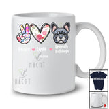 Personalized Custom Name Peace Love French Bulldogs; Floral Mother's Day Hand Sign Heart T-Shirt