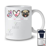 Personalized Custom Name Peace Love Pugs; Floral Mother's Day Hand Sign Heart T-Shirt