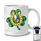 Personalized Custom Name Penguin Plaid Shamrock Horseshoe; Joyful St. Patrick's Day Bird Lover T-Shirt