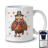 Personalized Custom Name Pilgrim Beaver Riding Turkey; Lovely Thanksgiving Fall Leaves T-Shirt