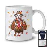 Personalized Custom Name Pilgrim Dalmatian Riding Turkey; Lovely Thanksgiving Fall Leaves T-Shirt