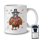 Personalized Custom Name Pilgrim Great Dane Riding Turkey; Lovely Thanksgiving Fall Leaves T-Shirt