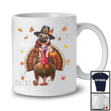 Personalized Custom Name Pilgrim Pug Riding Turkey; Lovely Thanksgiving Fall Leaves T-Shirt