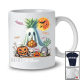 Personalized Custom Name Pineapple Wearing Ghost Boo Costume; Creepy Halloween Fruit Vegan T-Shirt