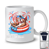 Personalized Custom Name Pit Bull Drinking On Float Beach; Joyful 4th Of July Patriotic T-Shirt