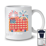 Personalized Custom Name Pizza US Flag Fireworks; Joyful 4th Of July Chef Lunch Lady; Patriotic T-Shirt