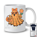 Personalized Custom Name Plaid Boo Bobble Flower; Amazing Halloween Ghost Bow Tie Pumpkin T-Shirt