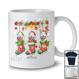 Personalized Custom Name Polar Bear In Three Christmas Socks; Lovely X-mas Lights Snow T-Shirt