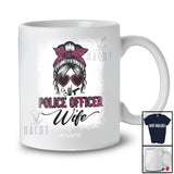 Personalized Custom Name Police Officer Wife; Joyful Mother's Day Leopard Messy Bun Police Officer T-Shirt