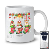 Personalized Custom Name Pomeranian Dog In Three Christmas Socks; Lovely X-mas Lights Snow T-Shirt