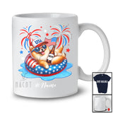 Personalized Custom Name Pomeranian Drinking On Float Beach; Joyful 4th Of July Patriotic T-Shirt