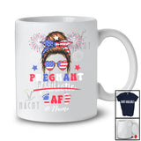 Personalized Custom Name Pregnant Patriotic AF; Joyful 4th Of July Messy Bun Hair Prenangcy T-Shirt