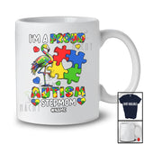 Personalized Custom Name Proud Autism Stepmom; Colorful Autism Awareness Puzzle Flamingo Family T-Shirt