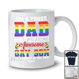 Personalized Custom Name Proud Dad Of A Freaking Gay Son; Lovely LGBTQ Father's Day Family T-Shirt