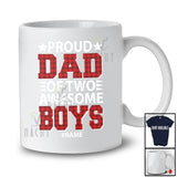 Personalized Custom Name Proud Dad Of Two Awesome Boys; Lovely Father's Day Daddy Red Plaid T-Shirt